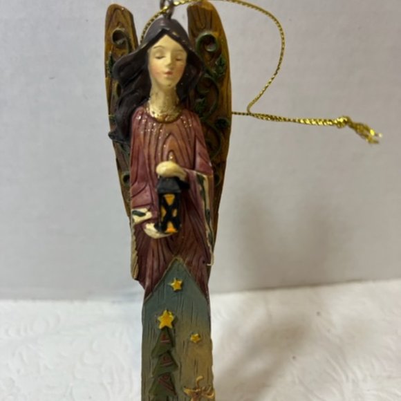 Christmas Angel Holding Lantern Stars Tree Reindeer Statue Tree Ornament 5.5" - Picture 6 of 6